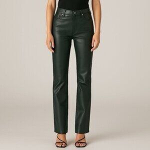 7 For All Mankind Hunter Green Faux Leather Straight Leg Ankle Pants SZ XS NWT